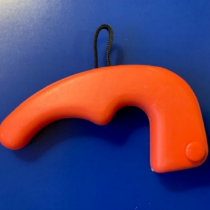 closeup of an orange plastic henger eze